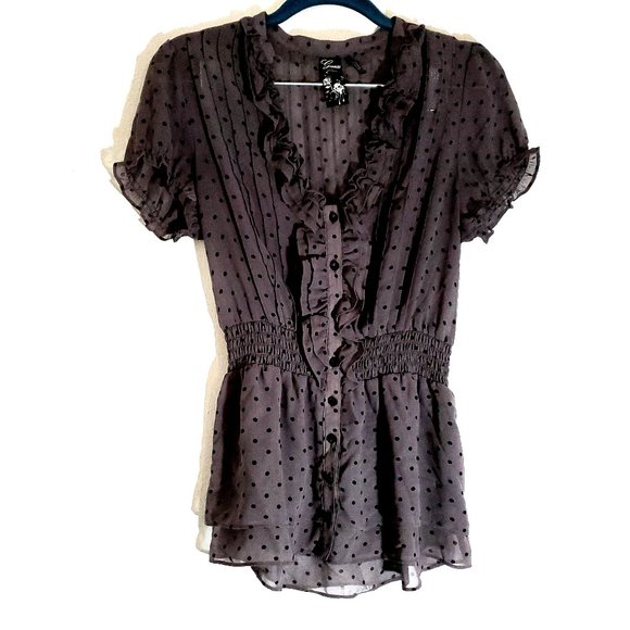 Guess Tops - Guess Gray Polka Dots Sheer Blouse Like New S